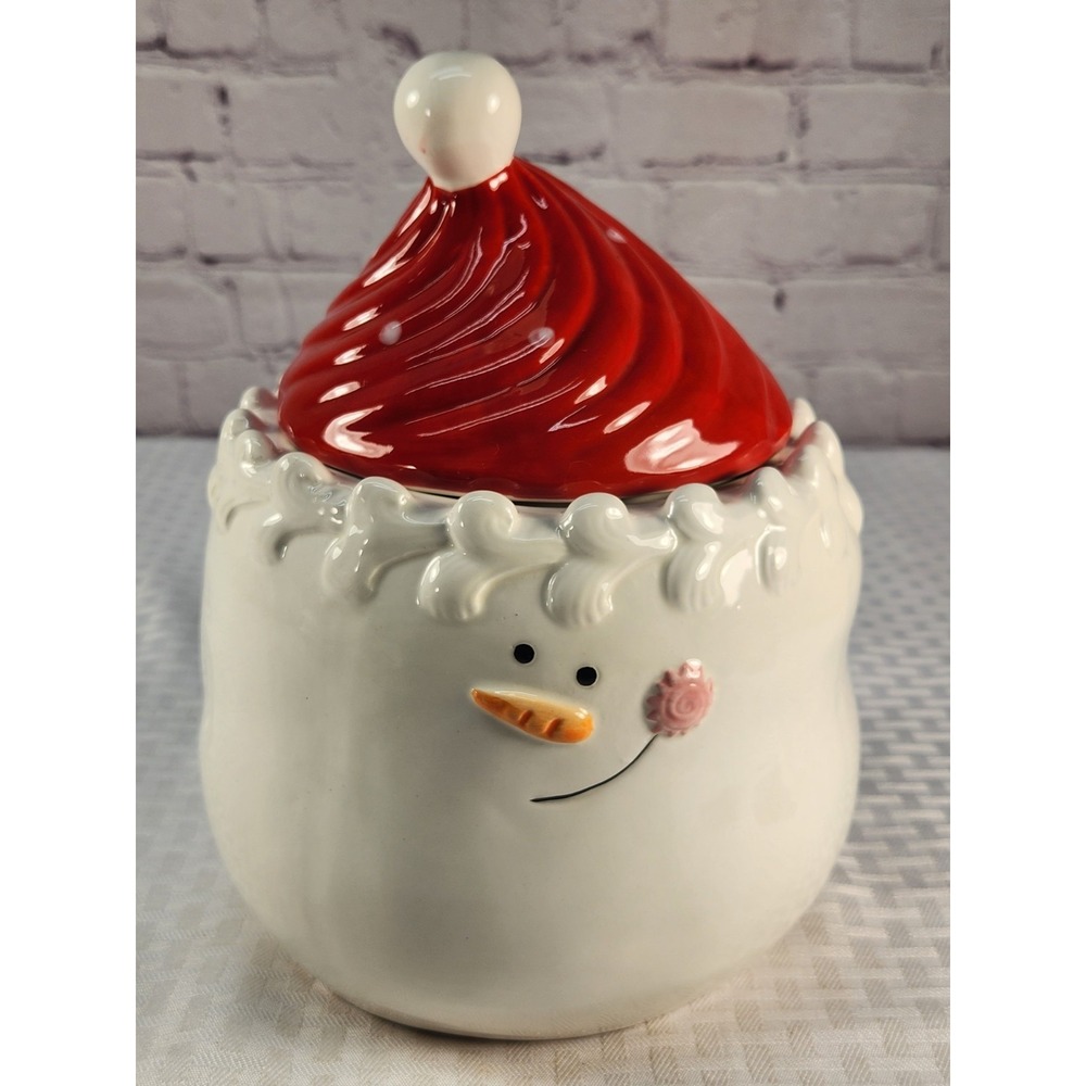Vintage Snowman Marshmellow Cookie Jar Canister Winter Holiday Kitchen Decor